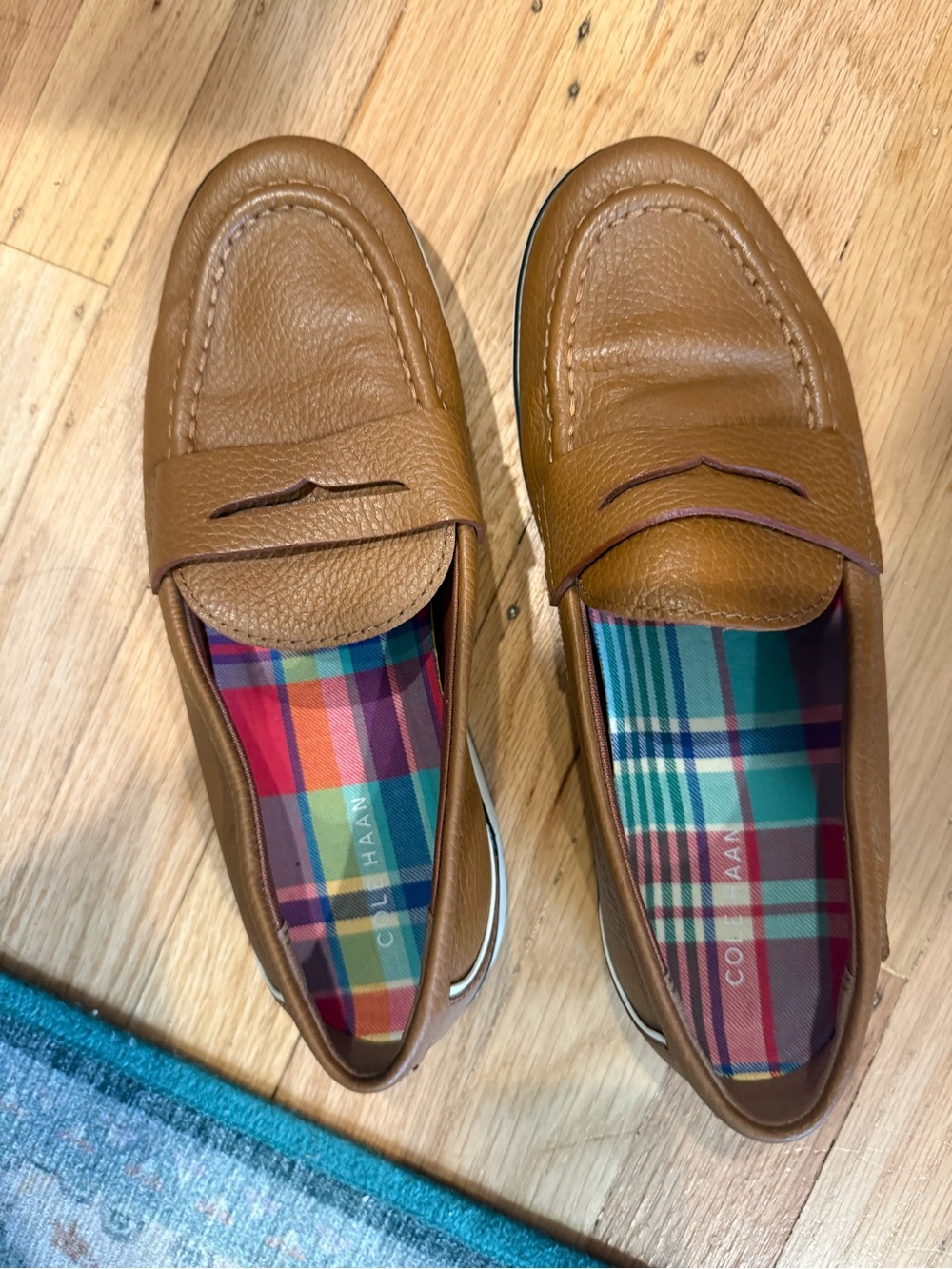 Cole Haan Woman’s Brown Leather Plaid-Insole Penny Loafers